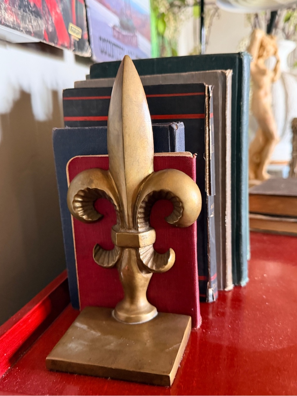 Vintage Solid Brass Fleur-de-Lis Bookends Heavy Decorative Pair 7.5” Tall - Picture 4 of 7